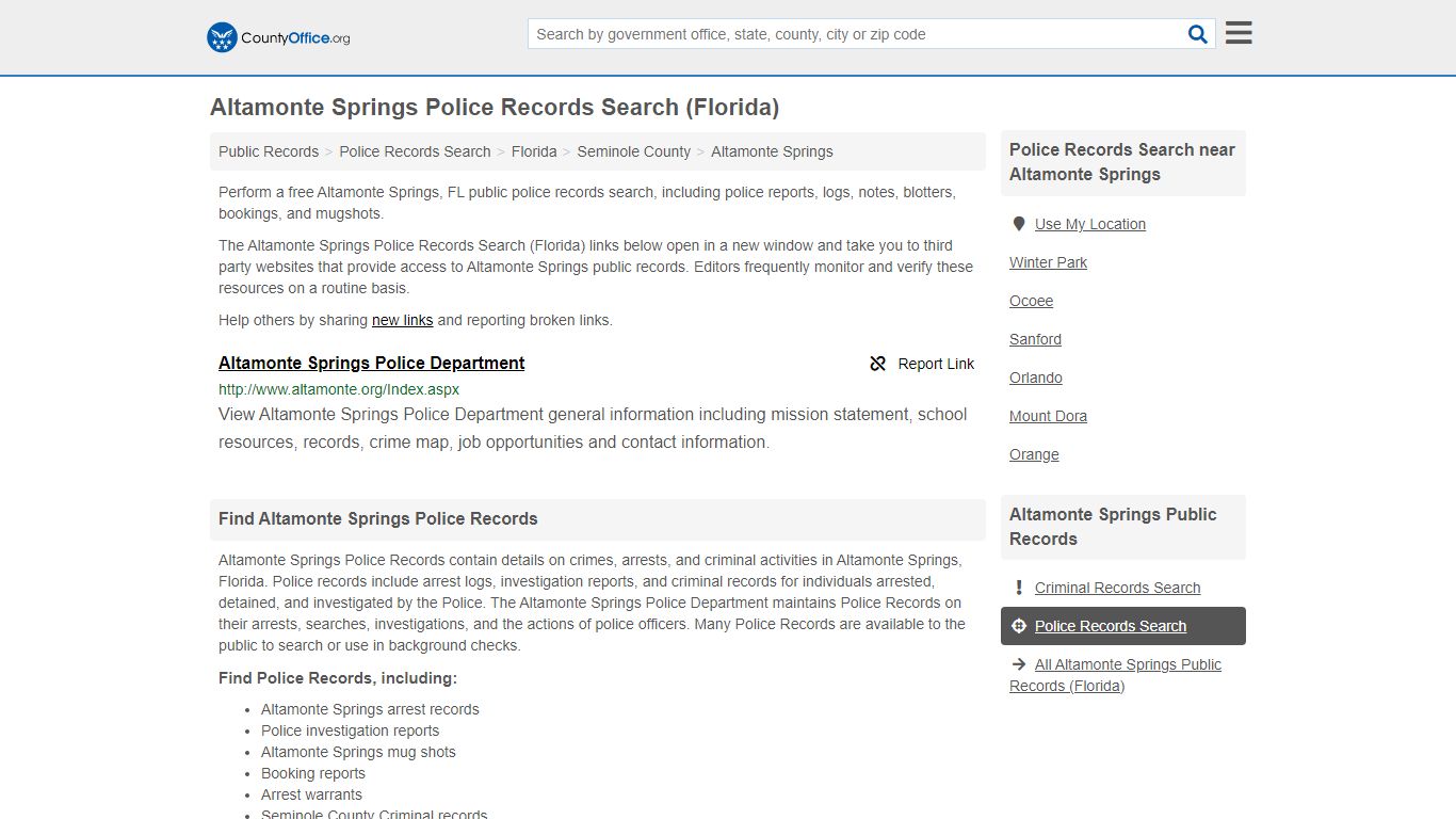 Police Records Search - Altamonte Springs, FL (Accidents ...