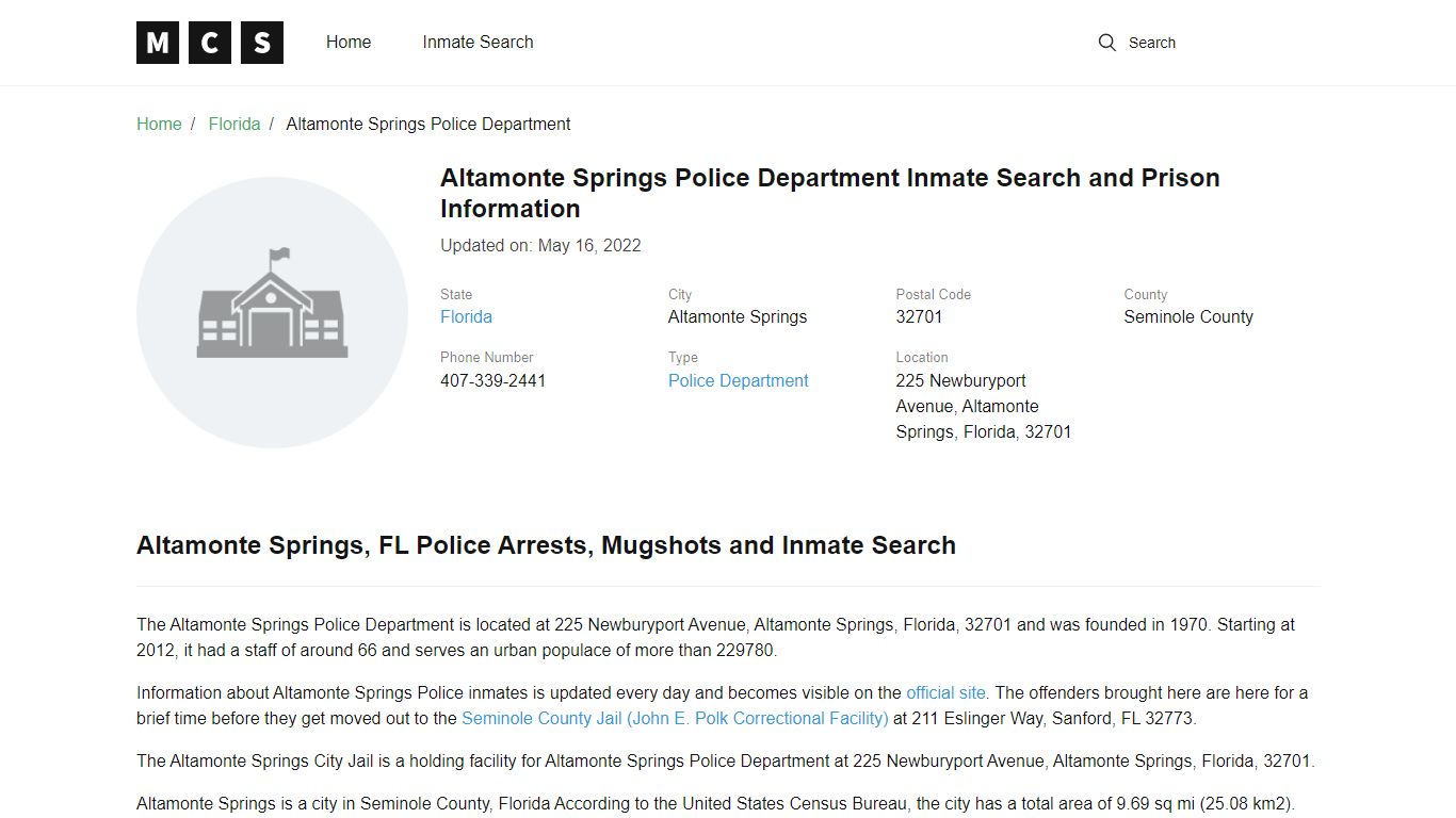 Altamonte Springs, FL Police and Jail Records